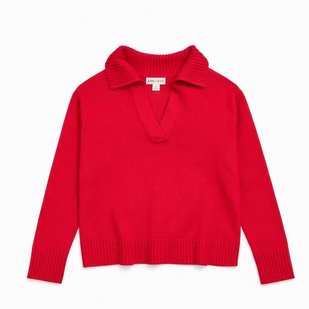 Ava & Viv Womens XXL Red Split Neck Polo Collar Knit Pullover Sweater‎ Relaxed